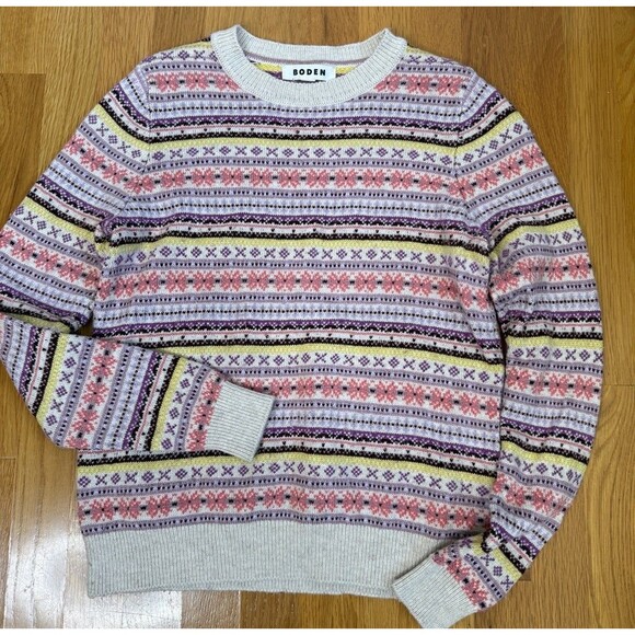 Boden Edie Fair Isle Sweater M Cottage Core Cashmere Wool Cotton Blend - Picture 1 of 10